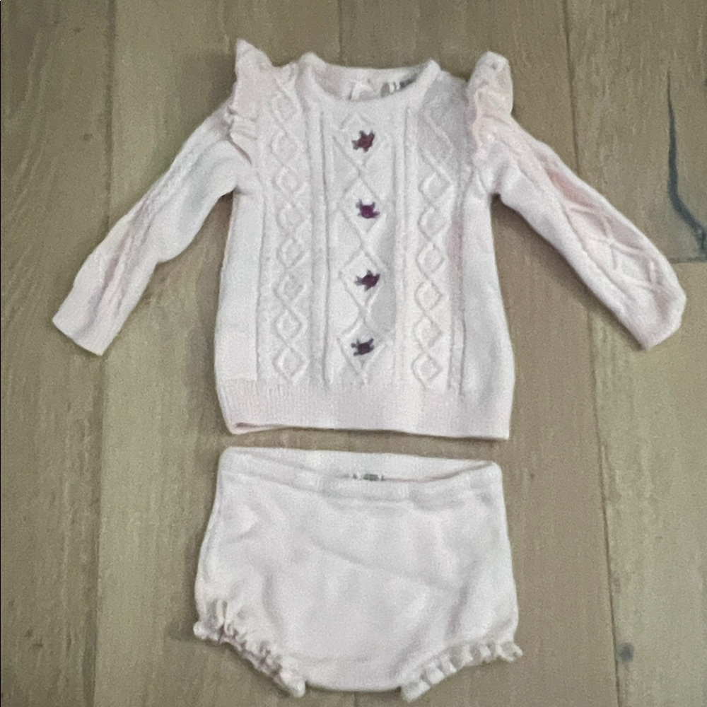 Janie and Jack Pale Pink Knit Sweater & Bloomers Set